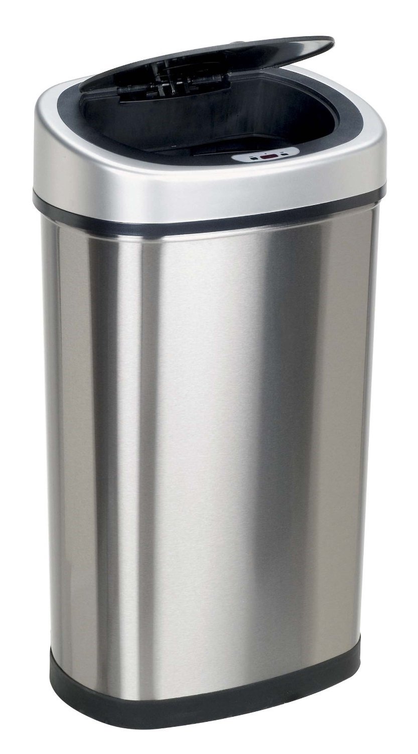 NINESTARS Automatic Touchless Infrared Motion Sensor Trash Can Combo Set - 13 Gal (50L) & 2 Gal (8L) Stainless Steel Base, Oval & Rectangular with Silver/Black Lid - Perfect for Kitchen, Bathroom & Office Waste Disposal