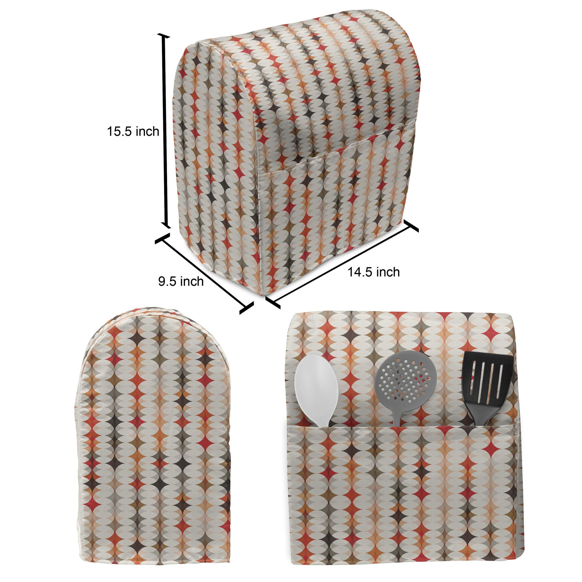 Ambesonne Vintage Geometric Stand Mixer Cover - Oval Mosaic Pattern in Orange Peach Red, 6-8 Quart Kitchen Appliance Organizer with Pocket | Perfect for Baking, Kitchen Organization & Countertop Protection