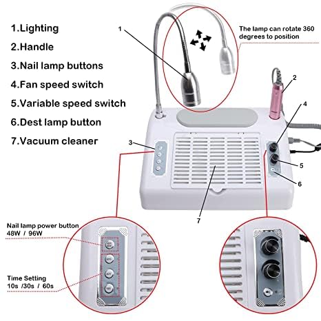 Qtavia 5-in-1 Nail Dust Collector & Polishing Machine - 30000RPM High-Speed Nail Art Vacuum with LED Desk Lamp for Professional Salon & Home Manicure | Perfect for Nail Technicians & DIY Enthusiasts
