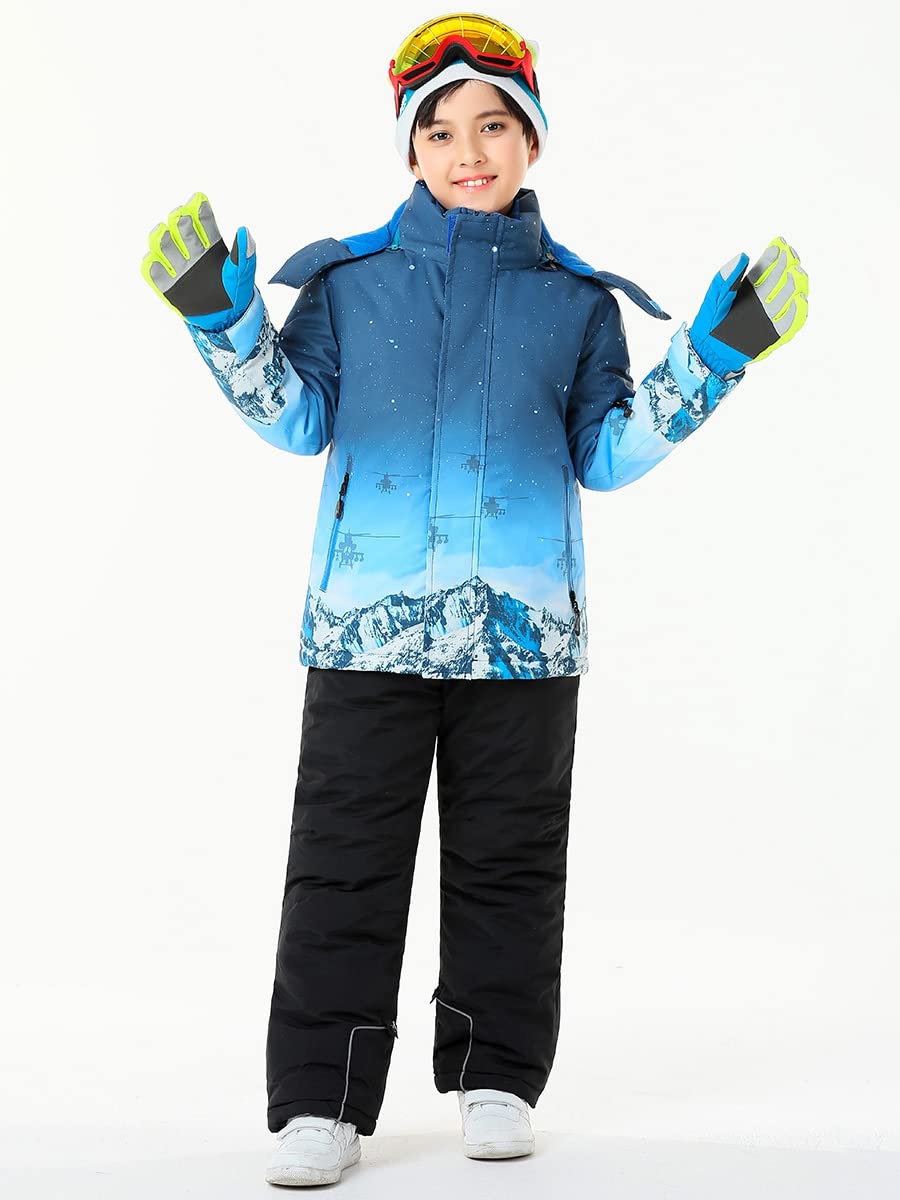 WOWULOVELY Boys' 2-Piece Colorblock Snow Pants & Jacket Set - Waterproof Winter Snowsuit for Skiing, Snowboarding & Outdoor Play - Warm Insulated Snow Gear for Kids