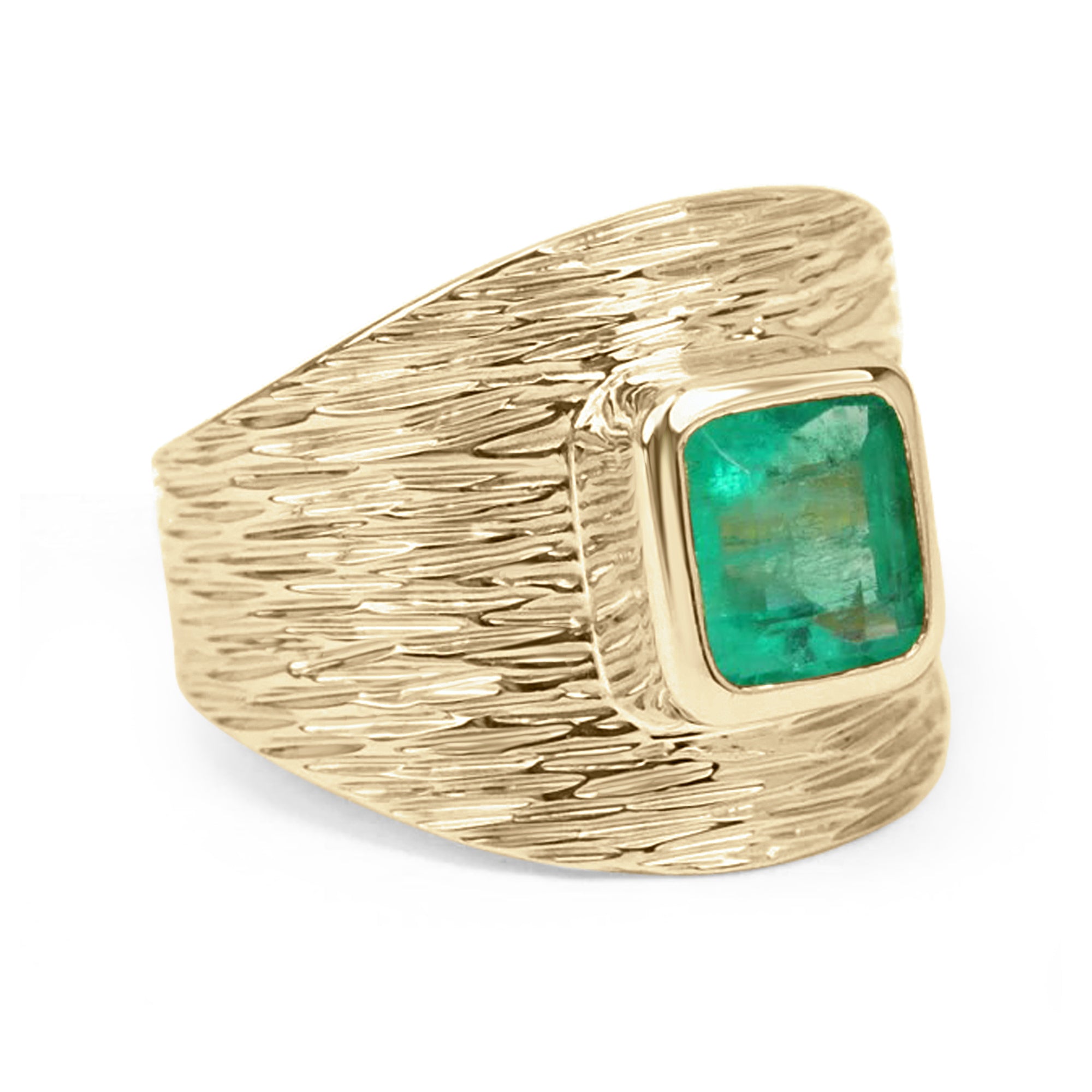 1.30 Carat 14K Gold Colombian Emerald & Diamond Natural Transparent Men's Ring for Wedding, Engagement, Anniversary & Special Occasions