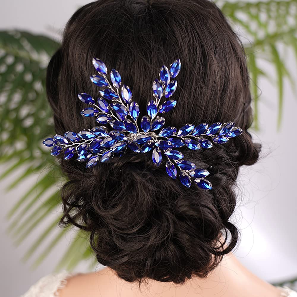 Jumwrit Handmade Crystal Wedding Hair Comb - Rhinestone Bridal Headpiece & Hair Clip for Bride & Bridesmaids (Blue) | Perfect for Weddings, Prom & Special Occasions