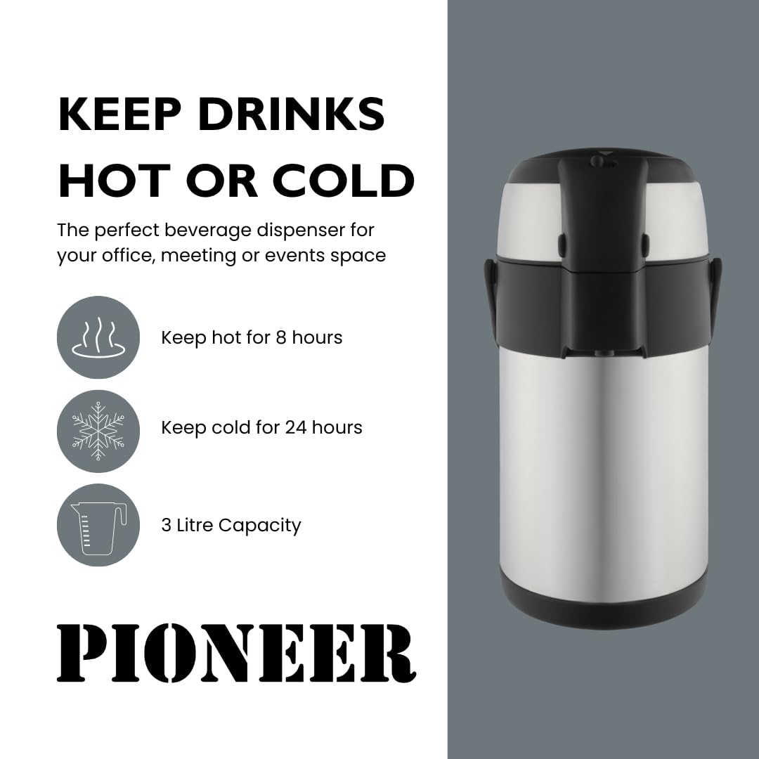 Premium Stainless Steel Airpot - 3L Hot & Cold Water Dispenser for Tea, Coffee, Office Meetings & Events - Durable Satin Finish - Ideal for Catering, Conferences & Home Use