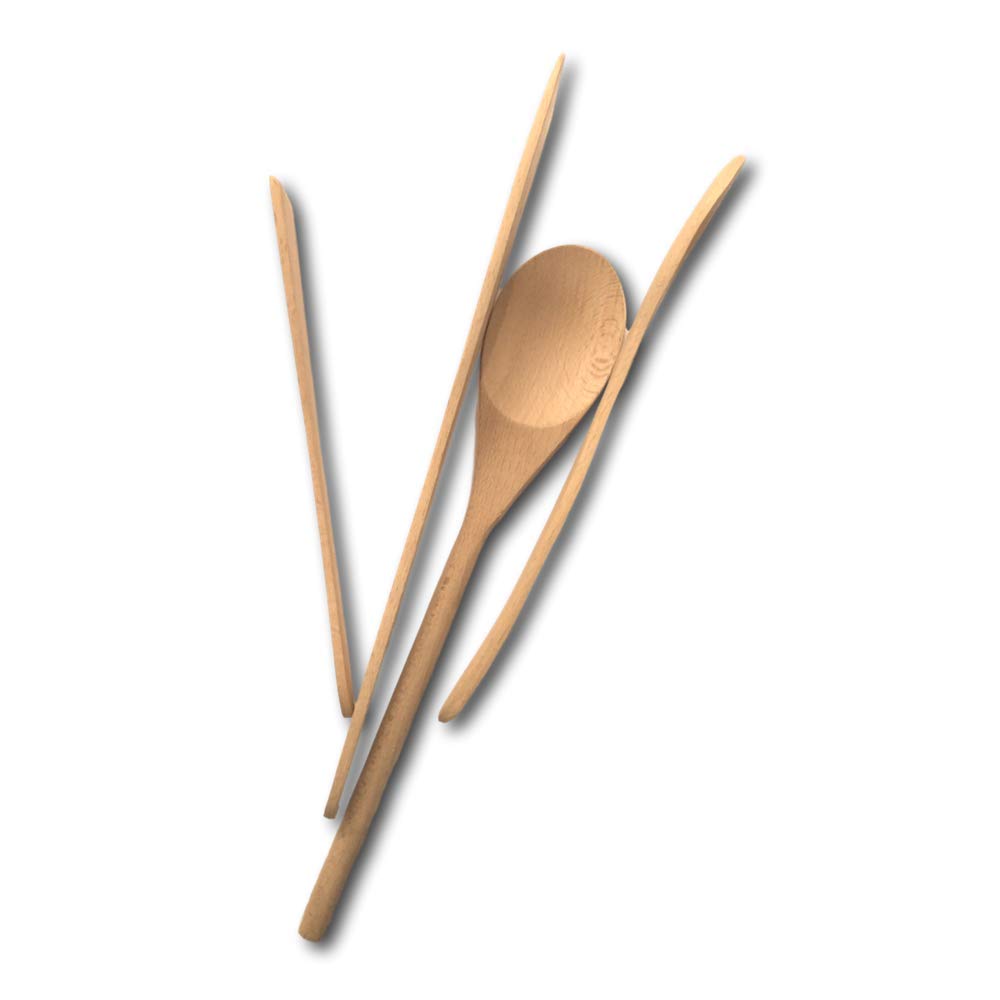 Premium 4-Piece Beech Wood Kitchen Utensil Set - Natural Wooden Spoons & Spatulas for Mixing, Stirring, Scooping & Tasting - Non-Toxic, Durable Long Handles - Perfect for Baking, Cooking & Serving - Eco-Friendly Kitchen Essentials