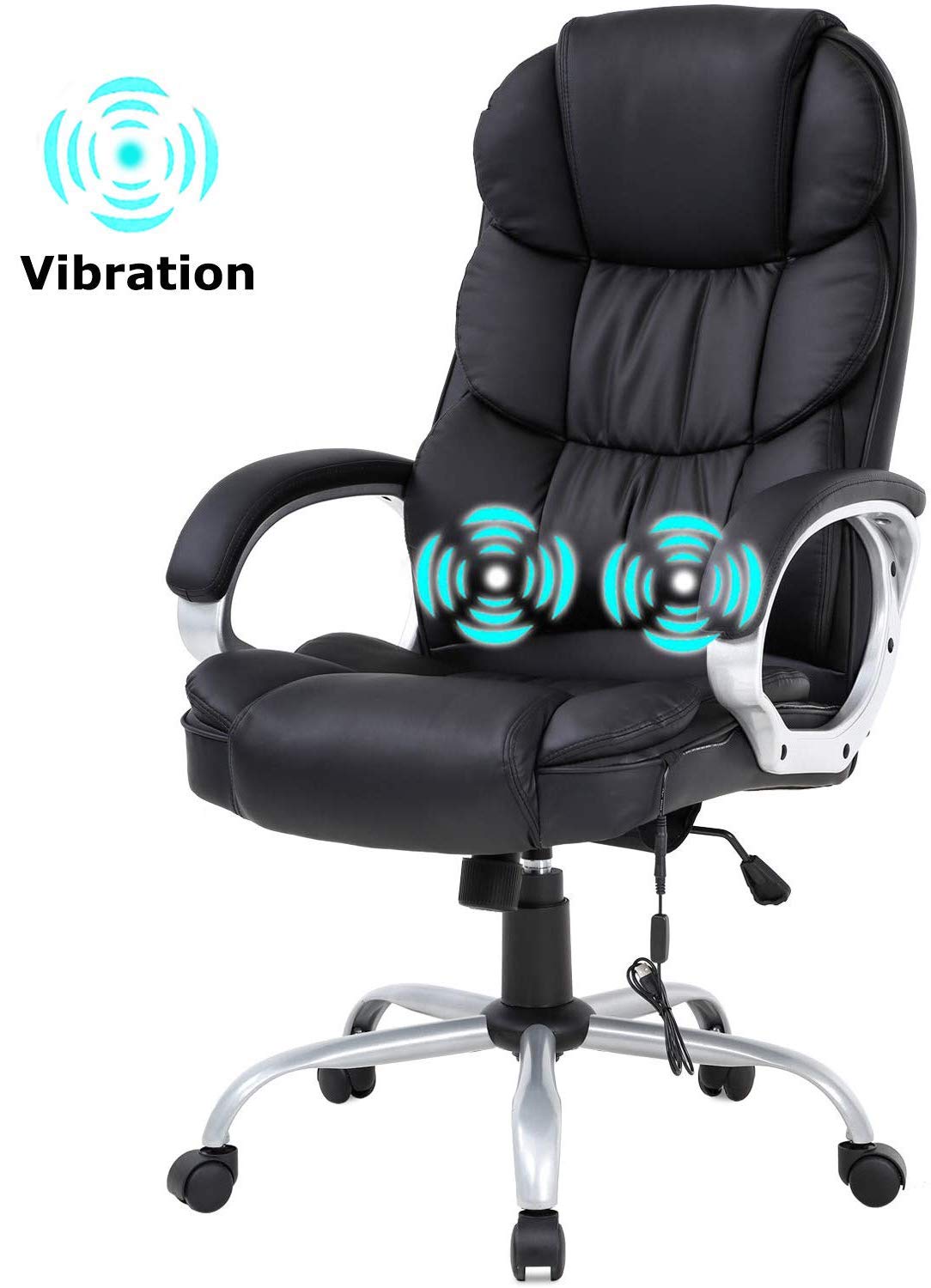 Ergonomic Office Chair with Lumbar Support & Massage Function - Adjustable High Back PU Leather Desk Chair, Rolling Swivel & Armrests for Home Office, Gaming, Study & Workspace Comfort