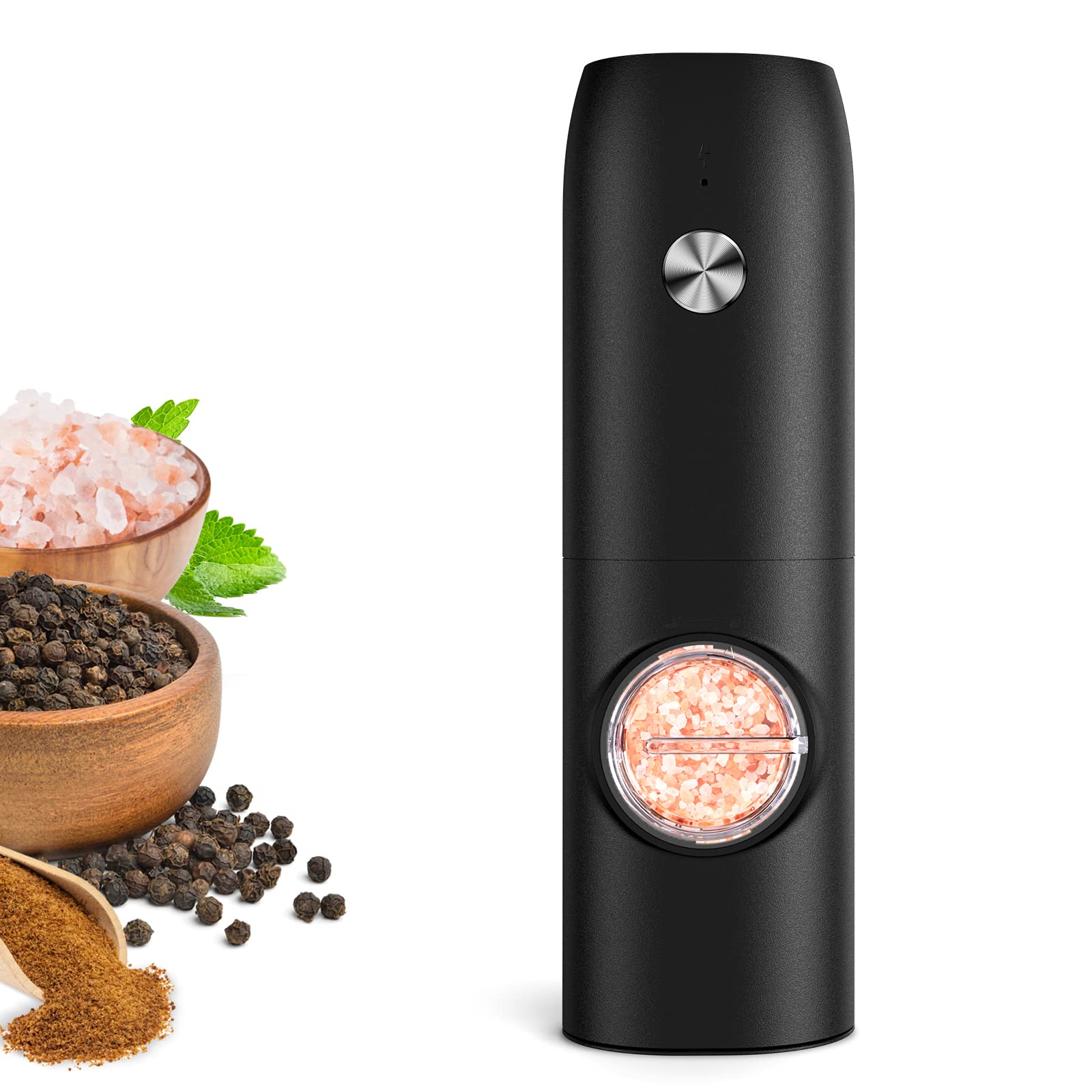Electric Salt and Pepper Grinder Set - Rechargeable Automatic Spice Mill with Adjustable Coarseness, 70ml Capacity & LED Light - One-Hand Operation for Kitchen, Cooking, BBQ, and Dining Table Seasoning