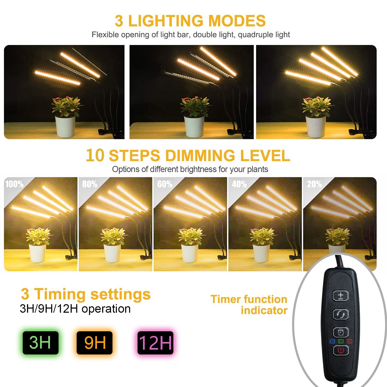 Bseah Full Spectrum LED Grow Lights for Indoor Plants, Seed Starting with Auto ON/Off Timer - 4 Tubes for Hydroponics, Greenhouse & Home Gardening