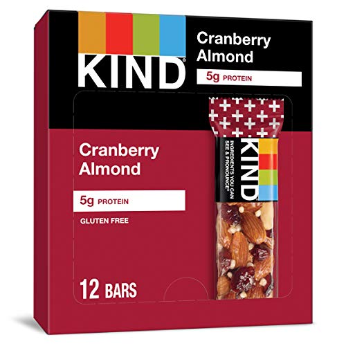 KIND Bars, Cranberry Almond - Gluten Free Healthy Snacks, 12 Count - Perfect for On-the-Go Breakfast, Office Snacks & Post-Workout Energy Boost