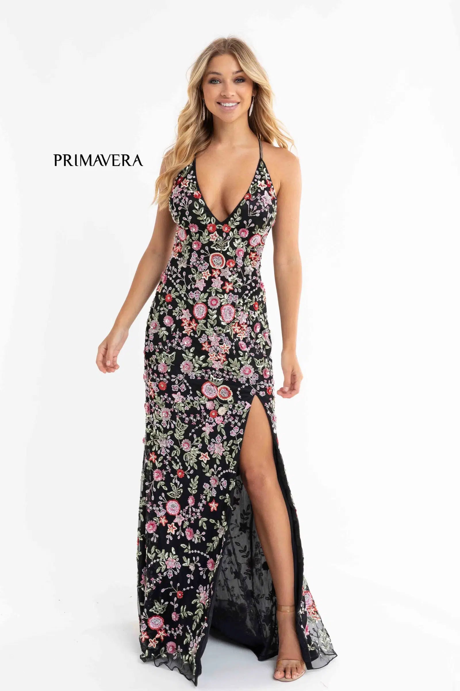 Primavera Fitted Floral Long Beaded Gown - Elegant Evening Dress for Prom, Wedding & Special Occasions