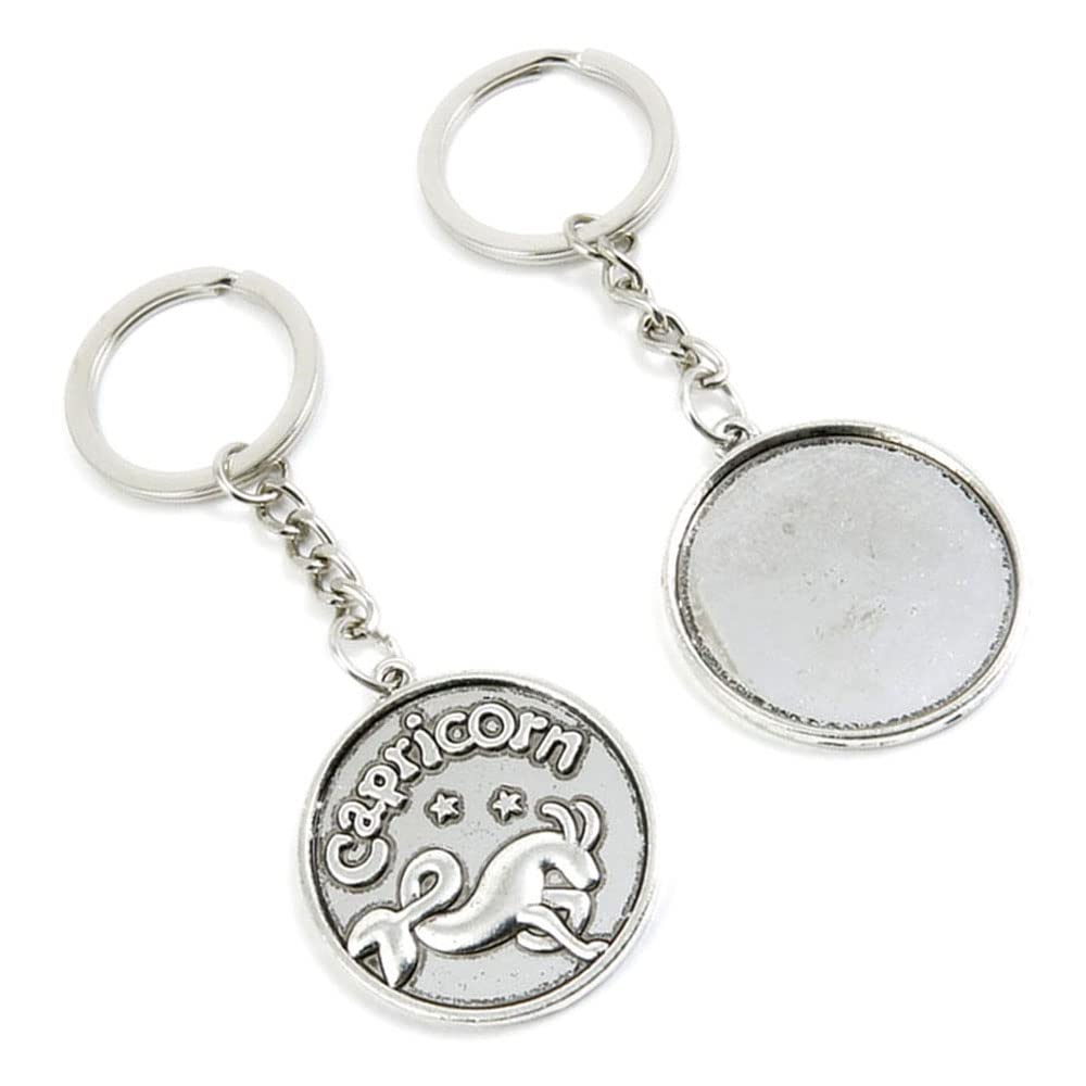 50 Pcs Keychain Key Rings with Capricorn Round Cabochon Charms - Bulk Key Tags for Home, Car, Office & Gifts - Durable Keychain Supplies for Organizing Keys (U6SG5A)