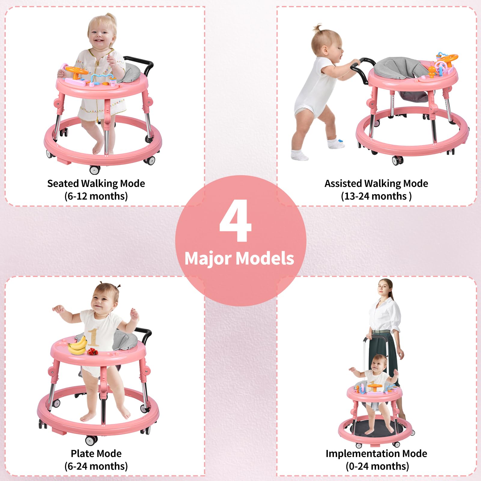 Foldable 9-Speed Adjustable Baby Walker with Wheels & Music - Anti-Slip Foot Pads & Activity Center for Infants 6-24 Months | Safe Learning Walker for Boys & Girls | Perfect for First Steps & Indoor Playtime