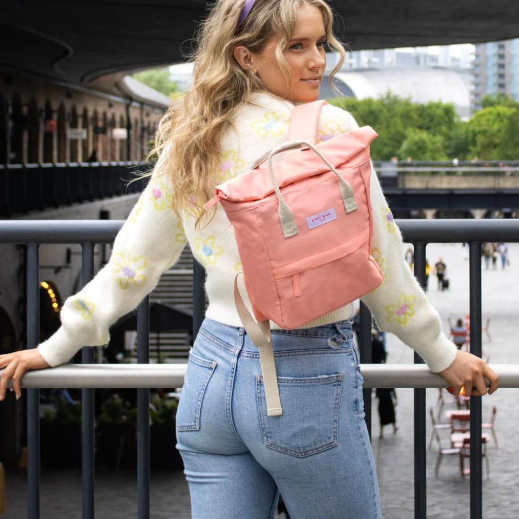 Kind Bags Hackney Mini Backpack - Lightweight & Waterproof Peach Pink Small Backpack for Women & Teens | Perfect for School, Travel & Everyday Use