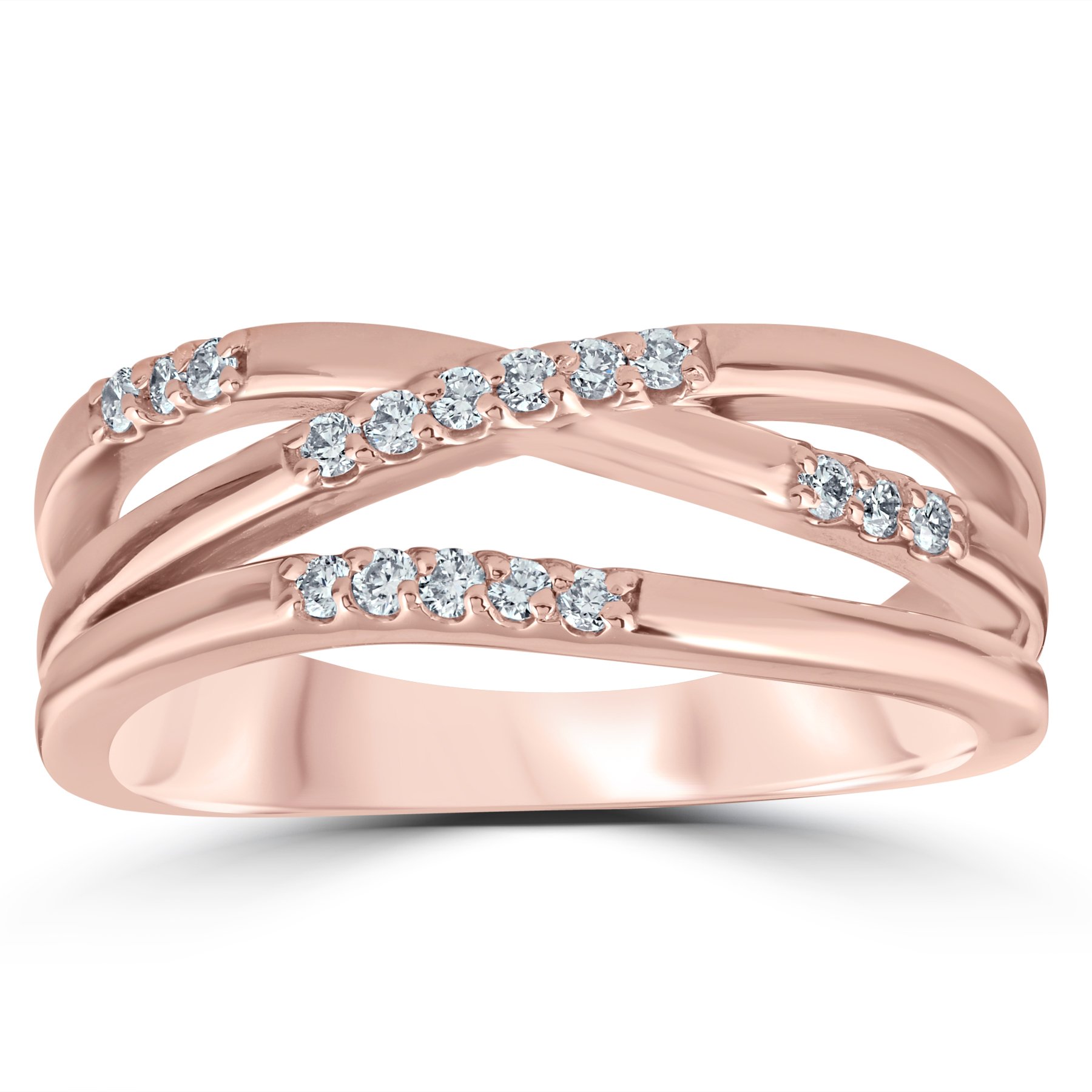 1/5 Carat Diamond Crossover 14K Rose Gold Multi-Rose Ring for Women - Elegant Right Hand Ring for Weddings, Anniversaries & Special Occasions