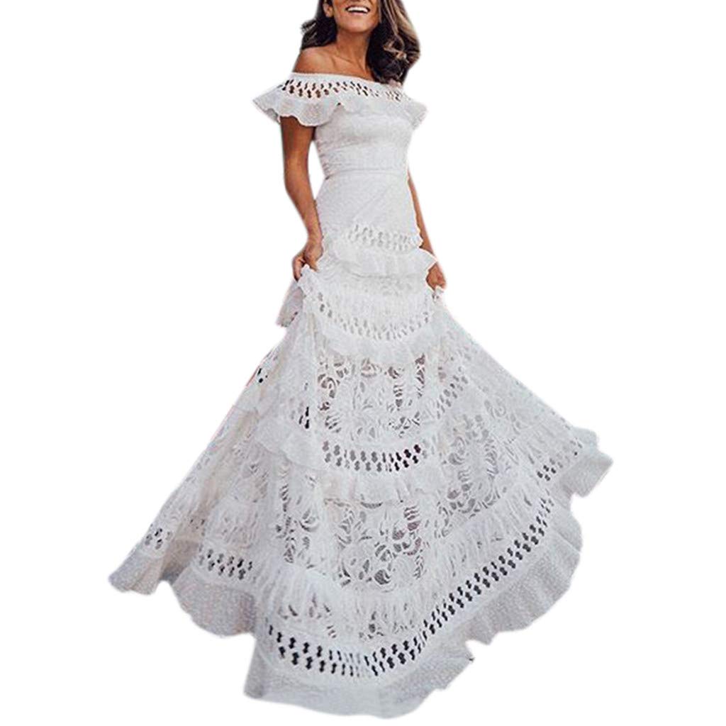 Bohemian Summer Lace Maxi Dress for Women - Elegant Hollow Out Slash Neck Sundress | Perfect for Beach Vacations, Music Festivals & Boho Chic Outfits