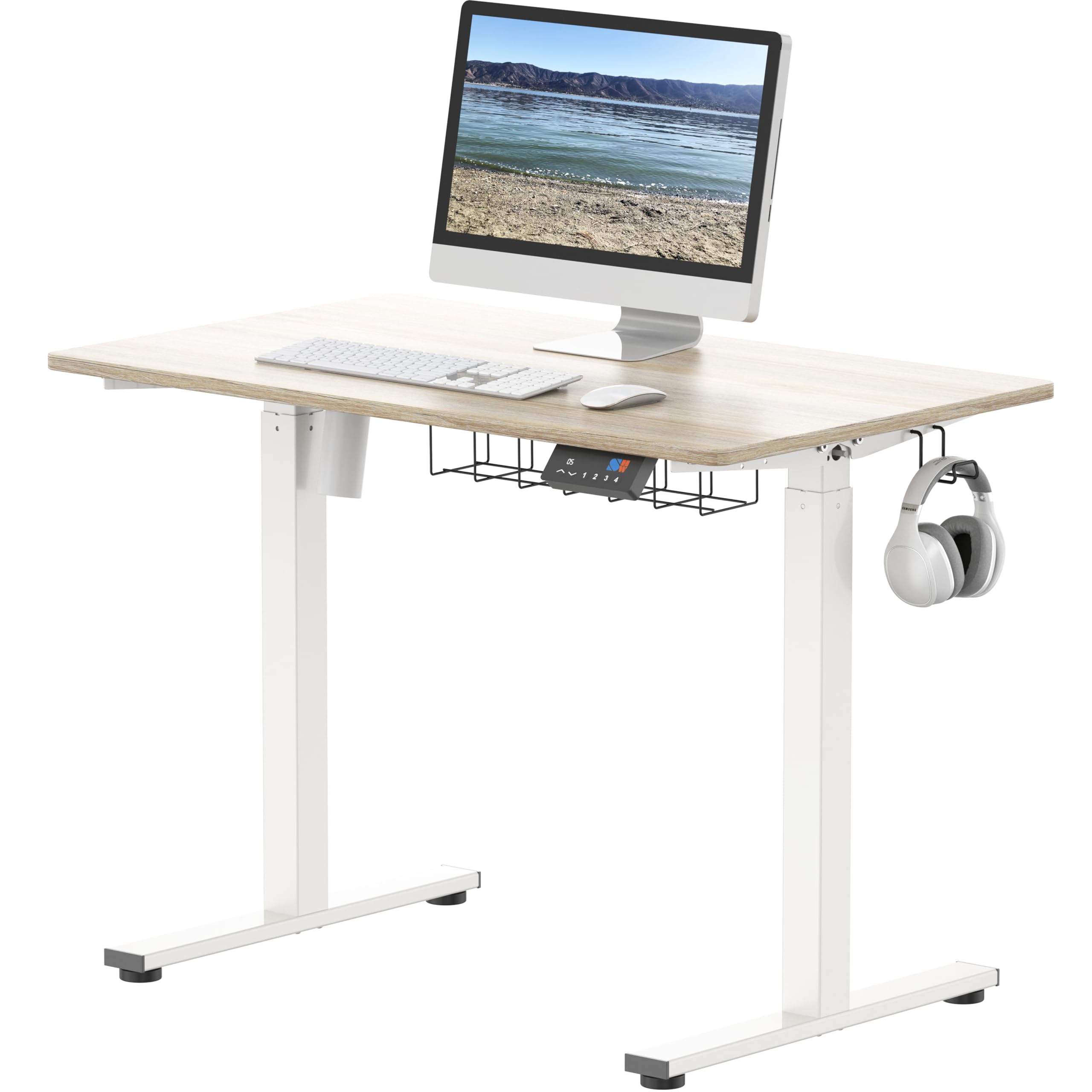 40-Inch Electric Height Adjustable Standing Desk with Memory Preset - Maple Wood Office Desk with Cable Management Tray | Perfect for Home Office, Gaming Setup & Workspace Ergonomics