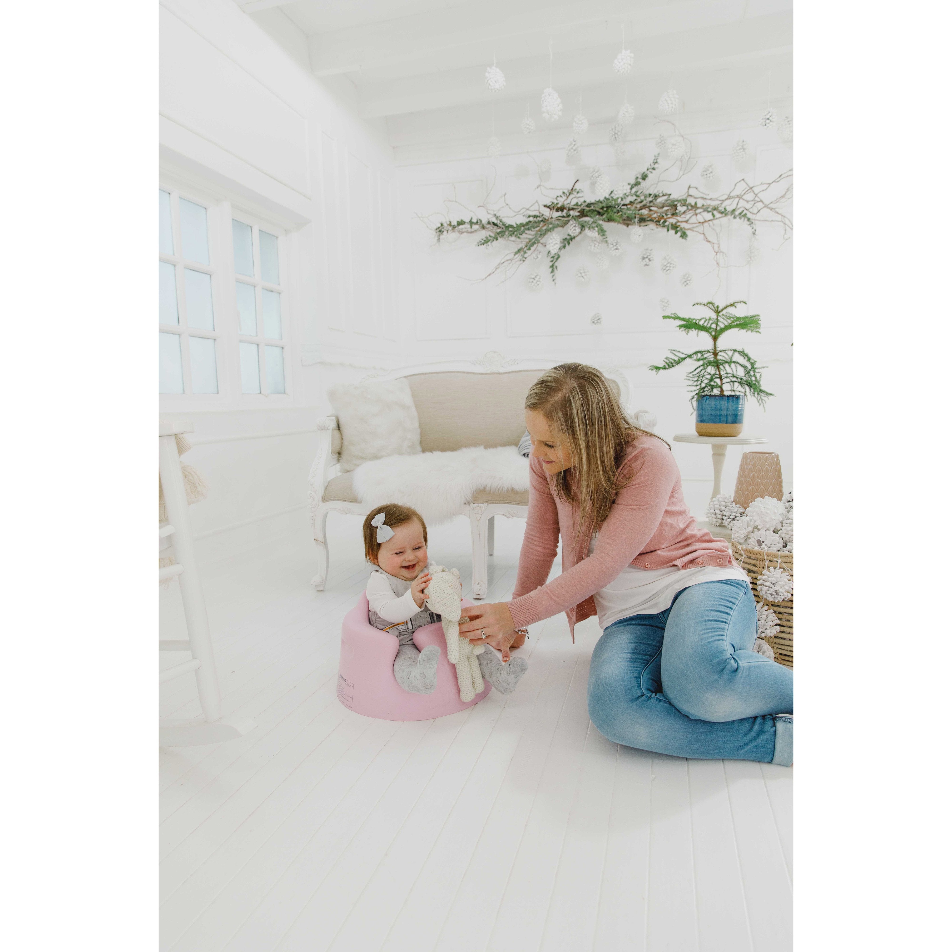 Bumbo Floor Seat for Babies - Soft Pink Infant Support Chair for Sitting & Playtime - Perfect for Learning to Sit, Feeding, and Play at Home