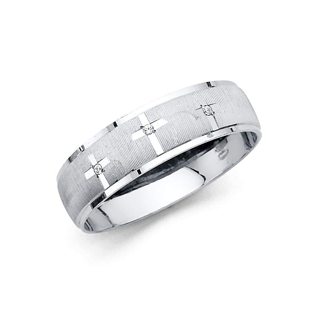 14K White Gold Men's CZ Cubic Zirconia Simulated Diamond Wedding Band Ring - Size 10 | Elegant & Durable Wedding Jewelry for Grooms, Anniversaries & Special Occasions