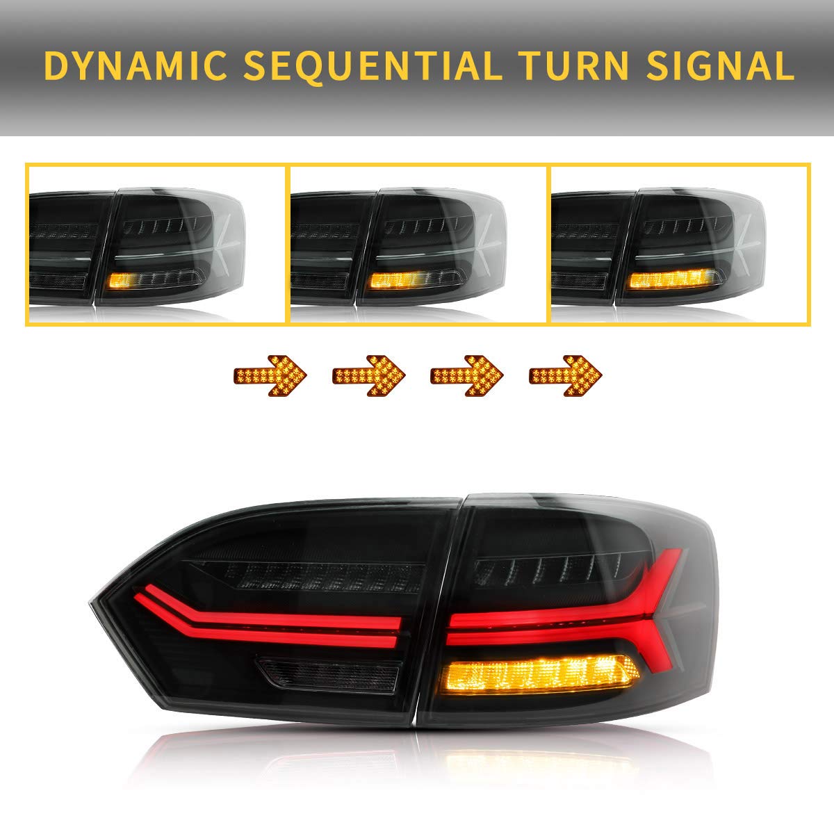 VLAND LED Tail Lights for 2011-2014 Volkswagen Jetta/Sagitar 6th Gen (A6) - Smoked Lens Style, Plug and Play, Direct Replacement (Not Compatible with LED Models) - Upgrade Your Car's Rear Lighting for Enhanced Style and Safety
