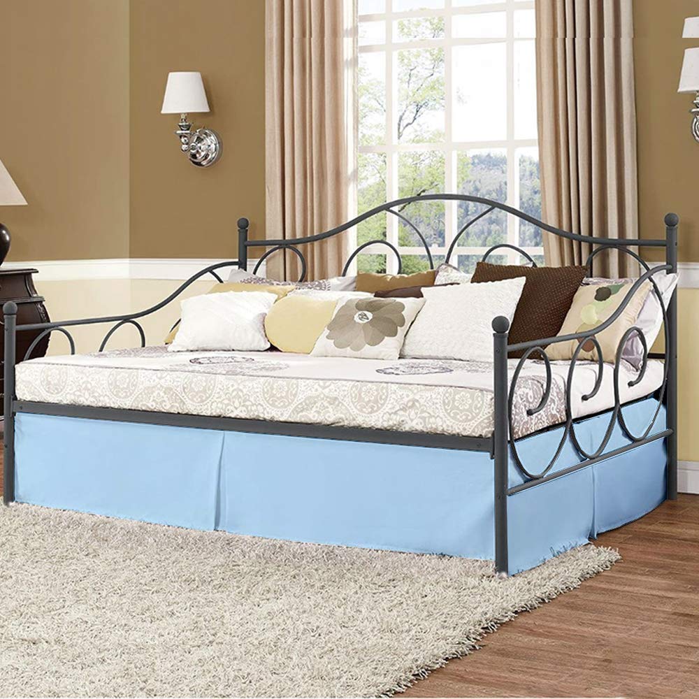 Premium Twin Size Daybed Skirt - Brushed Microfiber Pleated Design with Split Corners | 3-Side Coverage (39