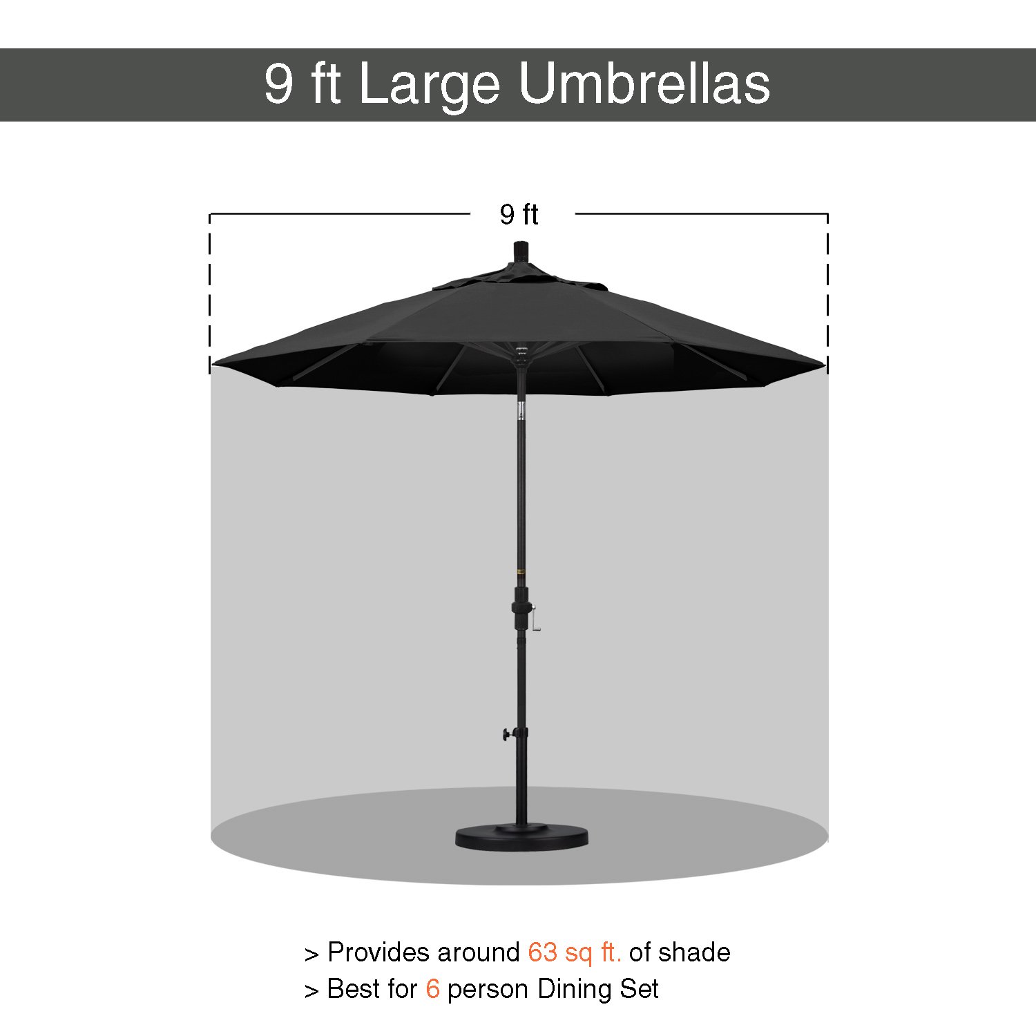9' Round California Umbrella with Aluminum Pole & Fiberglass Ribs - Outdoor Patio, Garden, Poolside, and Backyard Shade Solution