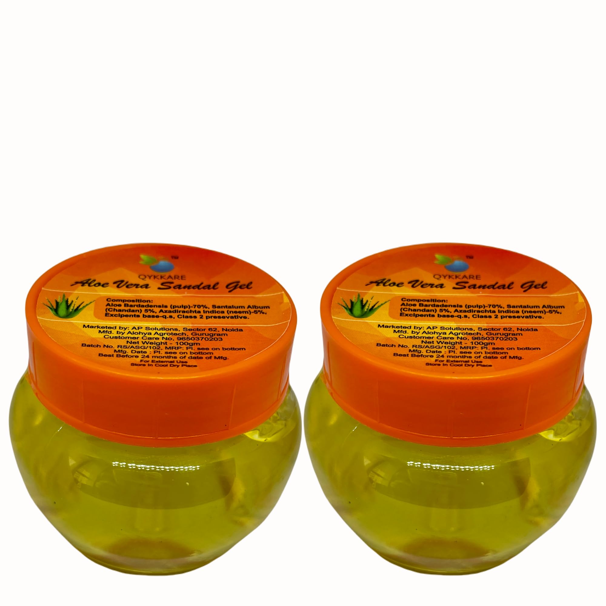 QYKKARE Aloe Vera Sandal Gel - 200gm (100gm X 2) - Soothing Moisturizer for Sunburn, Dry Skin & Hair Care - Perfect for After Sun, Daily Hydration & Scalp Treatment