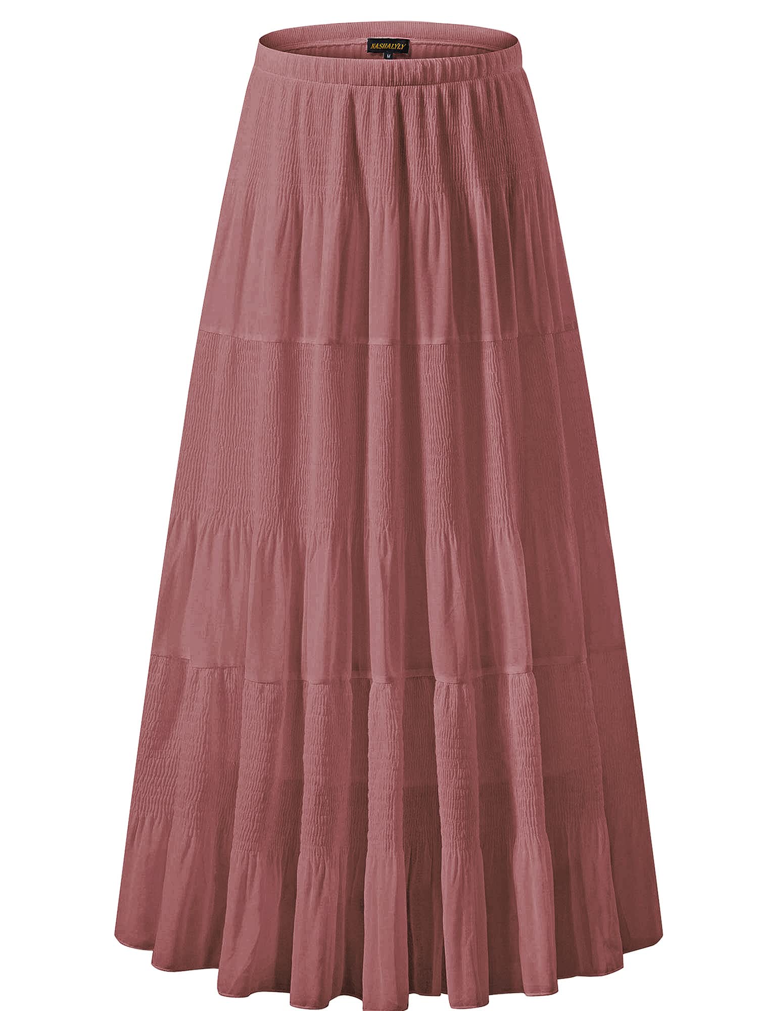 NASHALYLY Women's High Waist Chiffon Maxi Skirt - Elastic Waistband, A-Line Flared Pleated Design for Casual & Formal Wear - Perfect for Beach, Party, and Office Outfits