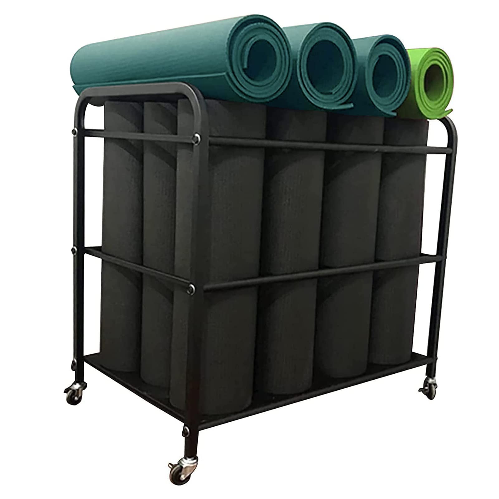 Premium Metal Yoga Mat Holder & Organizer Cart - Large Capacity Exercise Equipment Storage Rack for Fitness Rooms, Gyms, Garages & Basements - Easy to Move & Space-Saving Solution for Yoga Mats, Exercise Mats & Sports Gear