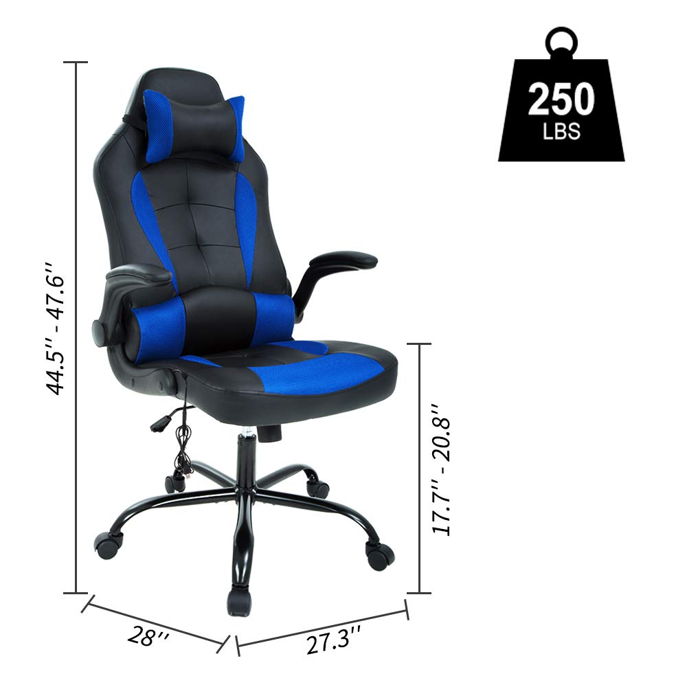Ergonomic Racing Style Gaming Chair - High Back PU Leather Office Chair with Adjustable Height, Lumbar Support & Swivel Base - Comfortable Computer Desk Chair for Home & Office Use - Perfect for Gaming, Working & Studying - Blue