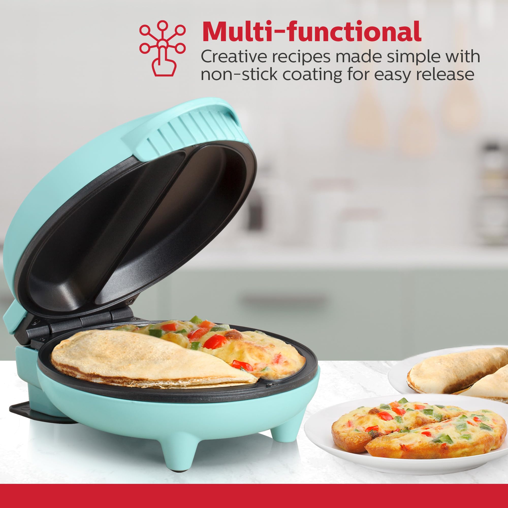 Holstein Housewares Non-Stick Omelet & Frittata Pan - Mint Green Stainless Steel Egg Cooker for 2 Individual Portions - Quick & Easy Breakfast Maker for Kitchen, Camping & Dorm Cooking