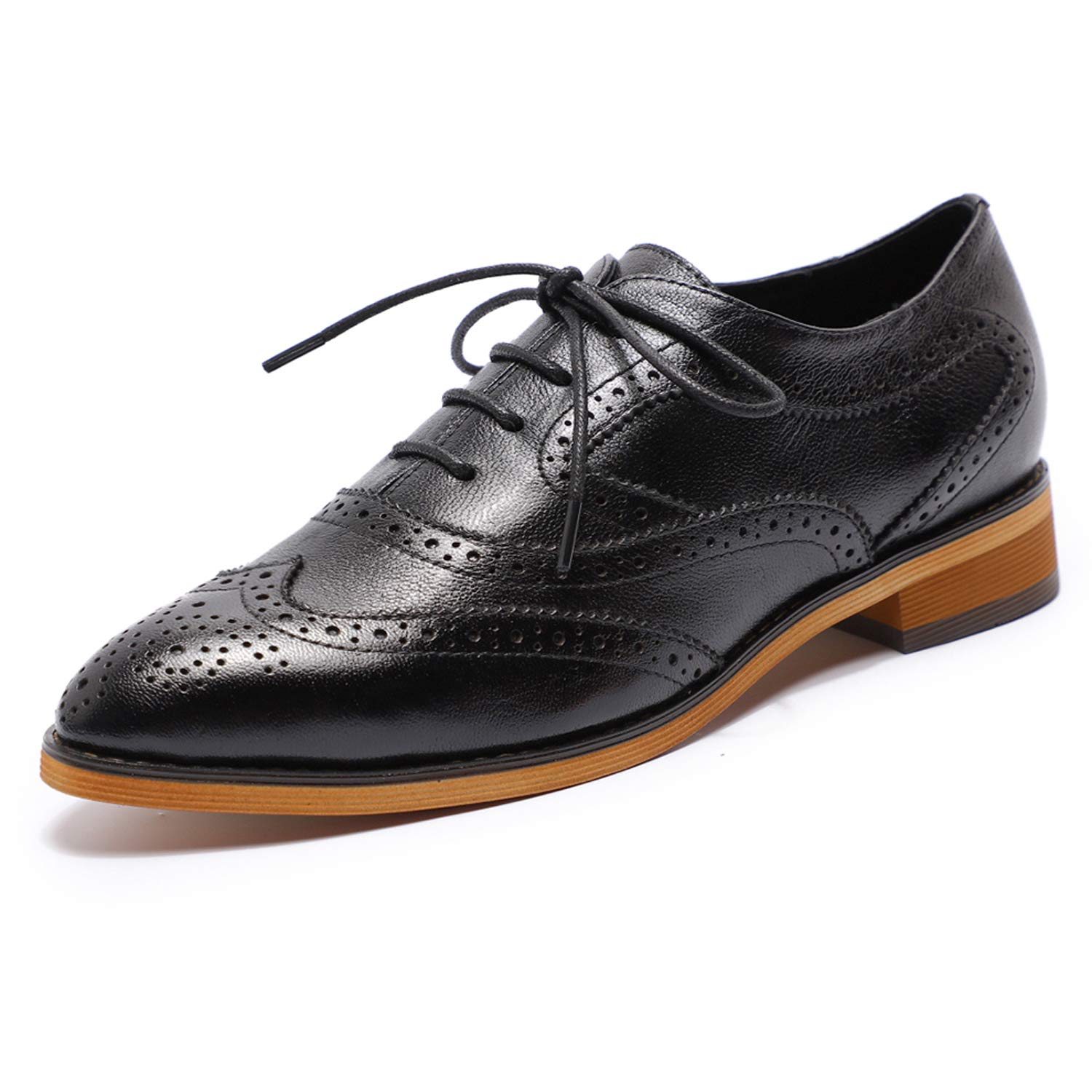 Women's Wingtip Brogue Oxfords - Perforated Leather Lace-Up Flats for Office & Work | Comfortable & Stylish Shoes for Professional Women