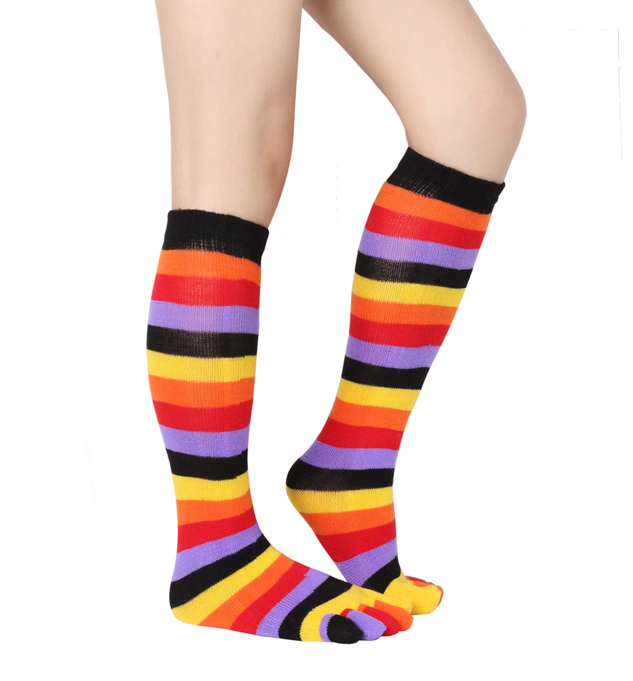 Colorful Rainbow Striped Knee High Toe Socks for Women & Men - Christmas Gifts for Running & Yoga