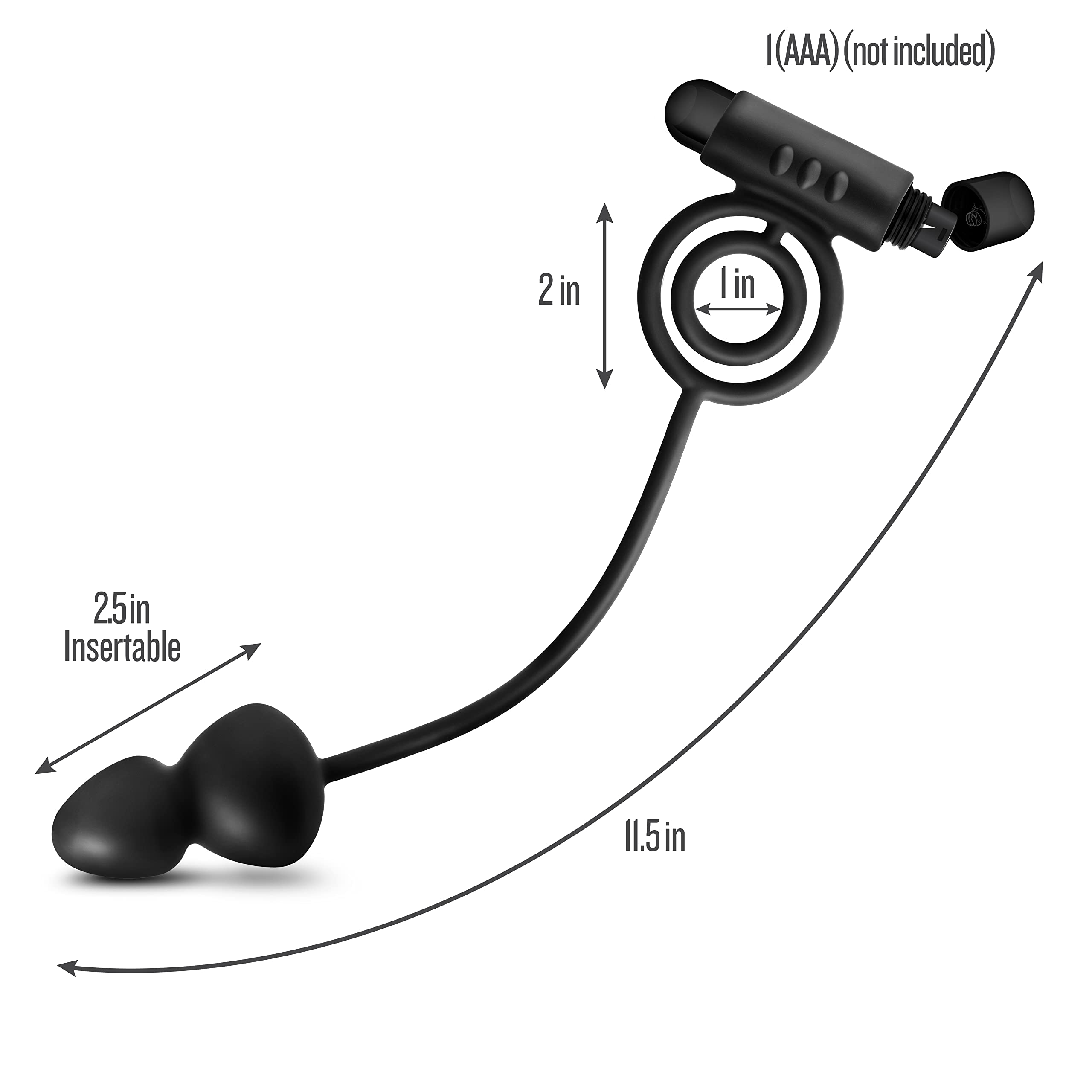 Blush Novelties Anal Adventures Platinum - Silicone Anal Plug with Vibrating C-Ring | Prostate Massager for Men & Couples | Black | Enhance Intimacy & Pleasure in Bedroom Play