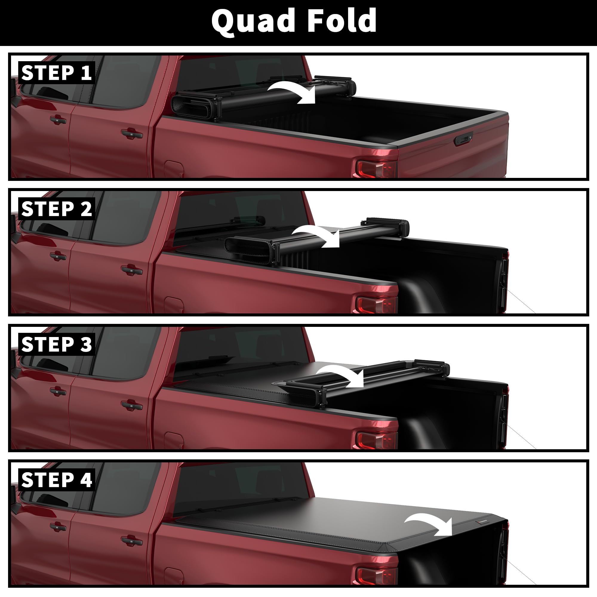Soft Quad Truck Bed Tonneau Cover for 2009-2025 Dodge Ram 1500 Fleetside (No Ram Box) | 4-Fold Design | 5.7FT/67.4Inch | Weatherproof & Secure Cargo Protection | Perfect for Camping, Work & Outdoor Adventures
