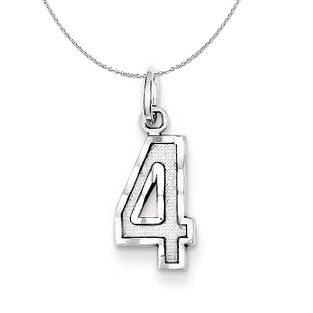 Black Bow Sterling Silver Necklace - Varsity Collection, Small D/C Number 4 | Elegant Jewelry Gift for Women, Perfect for Prom, Wedding & Everyday Wear