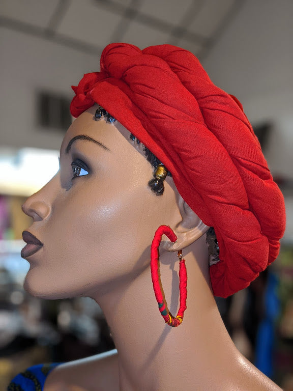 Stylish Red African Print Hoop Earrings DPJ3975X - Boho Chic Statement Jewelry for Women, Perfect for Parties, Weddings & Cultural Events