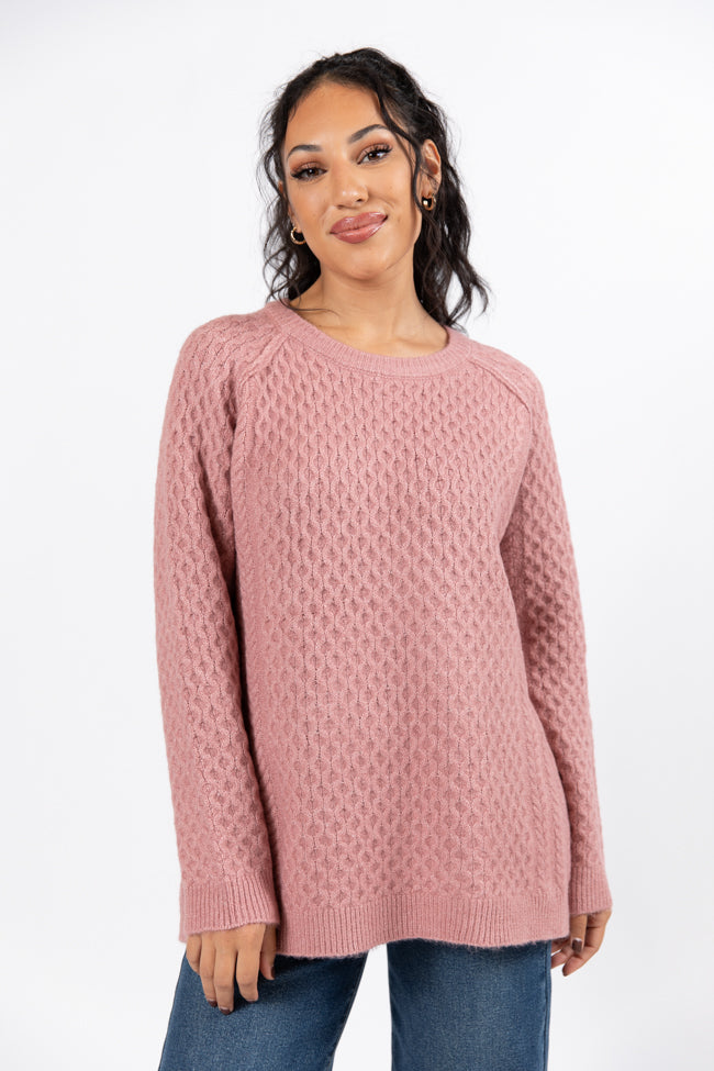 Cozy Oversized Cable Knit Sweater for Women - Soft Mauve Crew Neck Pullover | Perfect for Fall & Winter, Casual Outfits, and Cozy Loungewear
