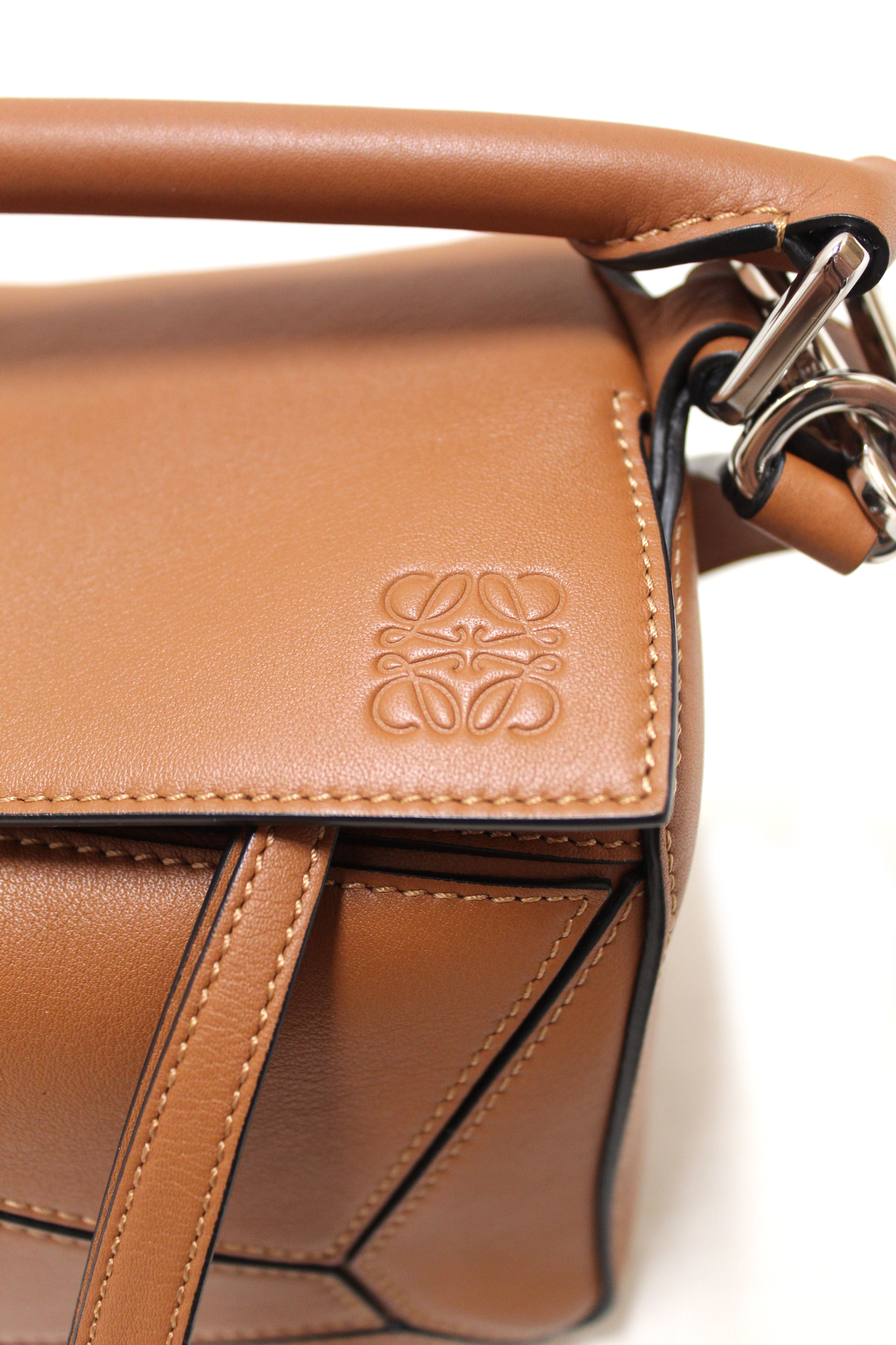 Authentic Loewe Small Puzzle Bag in Brown Calfskin Leather - Luxury Crossbody Handbag for Women, Perfect for Work, Travel & Everyday Use