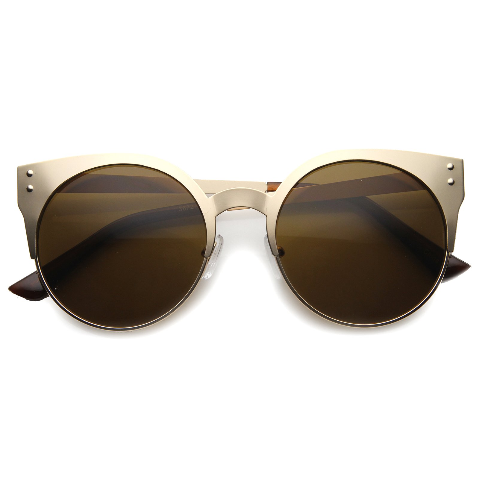 ZeroUV Women's Metal Half Frame Round Cat Eye Sunglasses 50mm UV Protection - Vintage Retro Fashion Sunglasses for Women, Perfect for Beach, Driving & Outdoor Activities