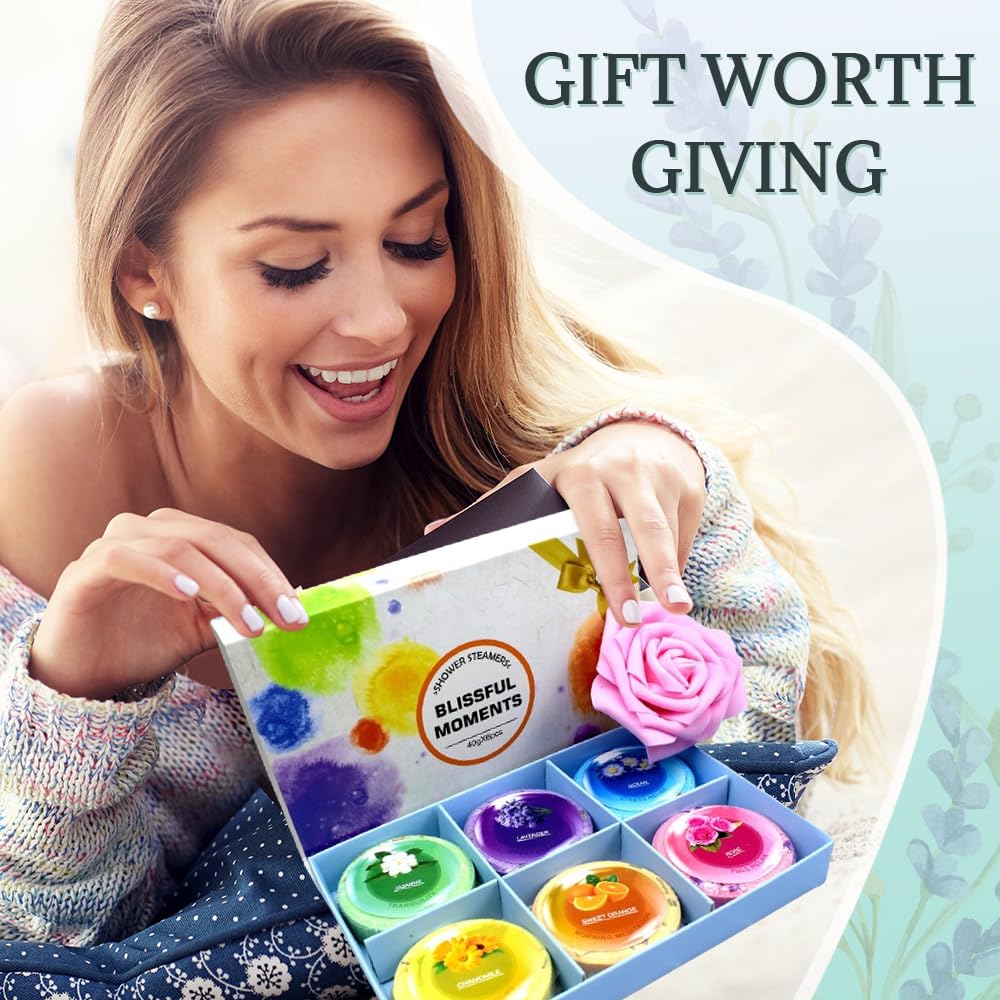 **Aromatherapy Shower Steamers with Essential Oils - 6 Pack Relaxing Bath Bombs for Stress Relief, Home Spa & Self-Care - Perfect Gift for Women & Men (Includes String Bags) - Ideal for Bath Time, Gifts & Relaxation**