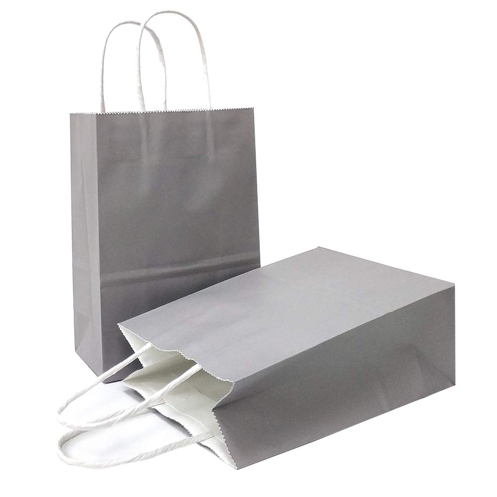 AZOWA Large Kraft Paper Gift Bags with Handles - 7.5 x 3.9 x 9.8 Inches, Grey (Pack of 12) - Perfect for Birthday Parties, Wedding Favors & Holiday Gift Wrapping
