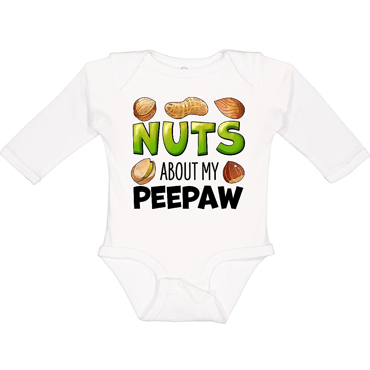 Inktastic 'Nuts About My Peepaw' Peanut Almond Pistachio Print Long Sleeve Baby Bodysuit - Cute Outfit for Grandparents Day, Family Photos & Holiday Gifts