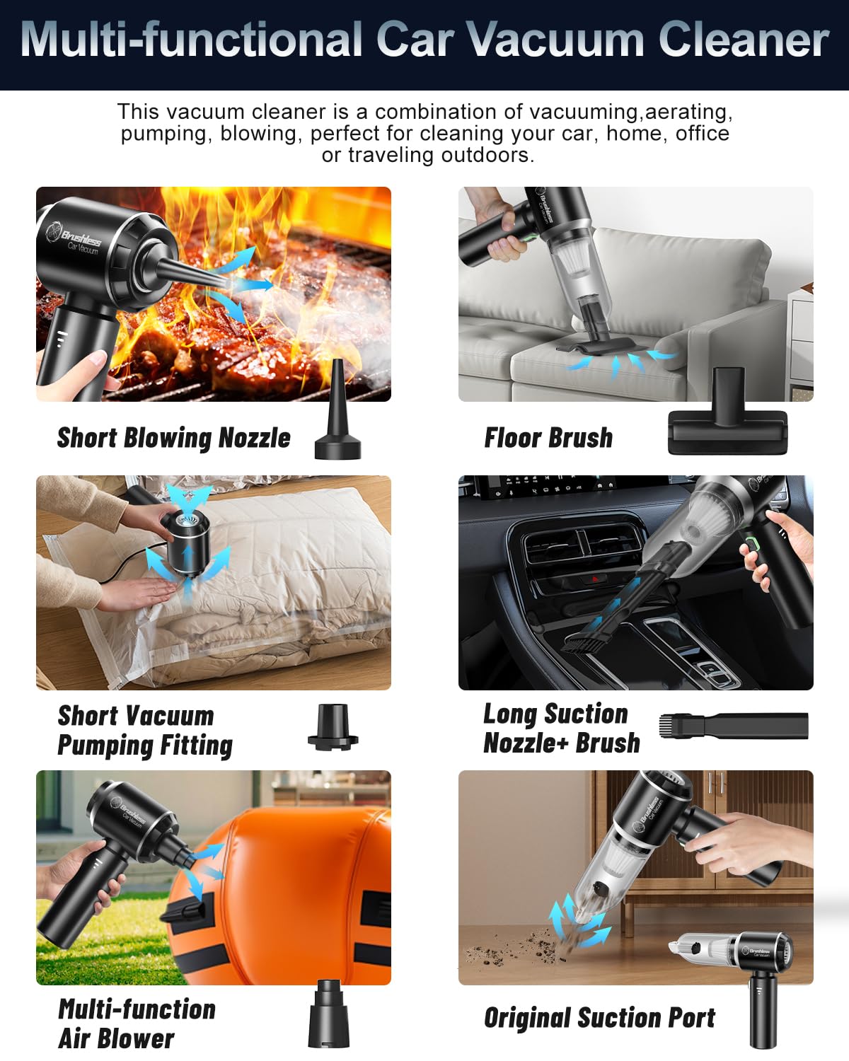 Cordless Handheld Car Vacuum Cleaner - 18000Pa Powerful Portable Vacuum for Car, Home & Office Cleaning