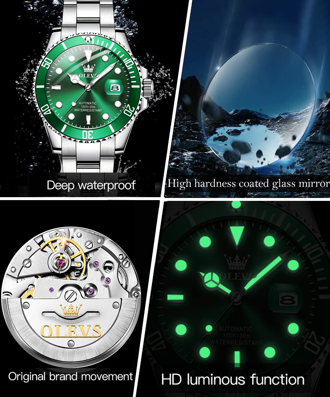 OLEVS Men's Automatic Self-Winding Mechanical Watch - Gold/Silver Stainless Steel Luxury Dress Watch with Big Face, Date Display, Waterproof & Luminous Rotating Bezel - Perfect for Business, Formal Events & Everyday Wear