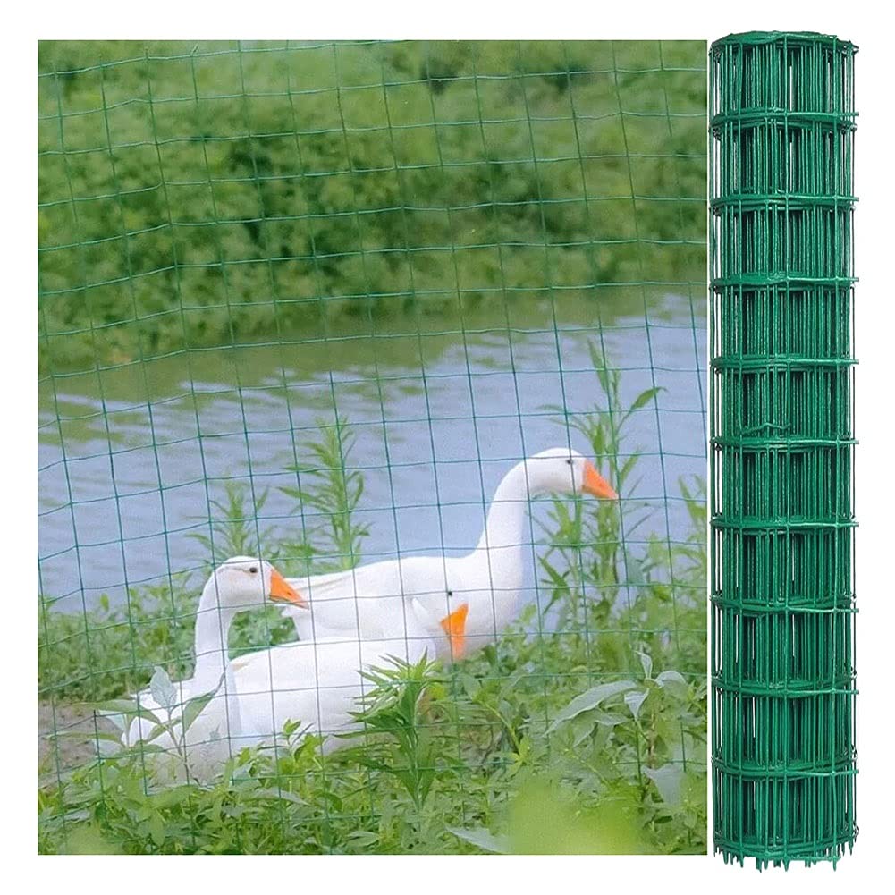 Green Vinyl Coated Welded Chicken Wire Fence - 6cm Openings Hardware Cloth for Home Garden, Rabbit & Farm Animal Enclosures - Durable Pet Protection & Security Fencing for Backyard, Poultry Coop & Vegetable Gardens