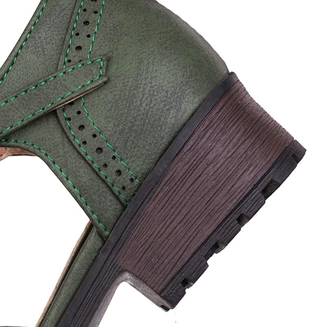 Women's Chunky Low-Heel T-Strap Mary Jane Shoes - Double Buckle Round Toe Platform Pumps in Army Green | Comfortable Dress Shoes for Work, Party & Casual Outfits