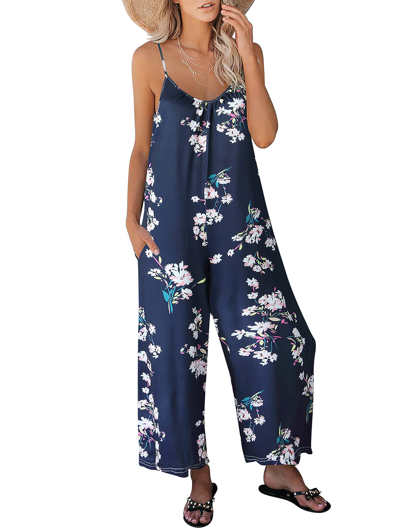 ANRABESS Women's Summer Sleeveless Spaghetti Strap Boho Wide Leg Jumpsuit Romper - Casual & Dressy Outfit for Beach, Vacation & 2025 Trendy Fashion