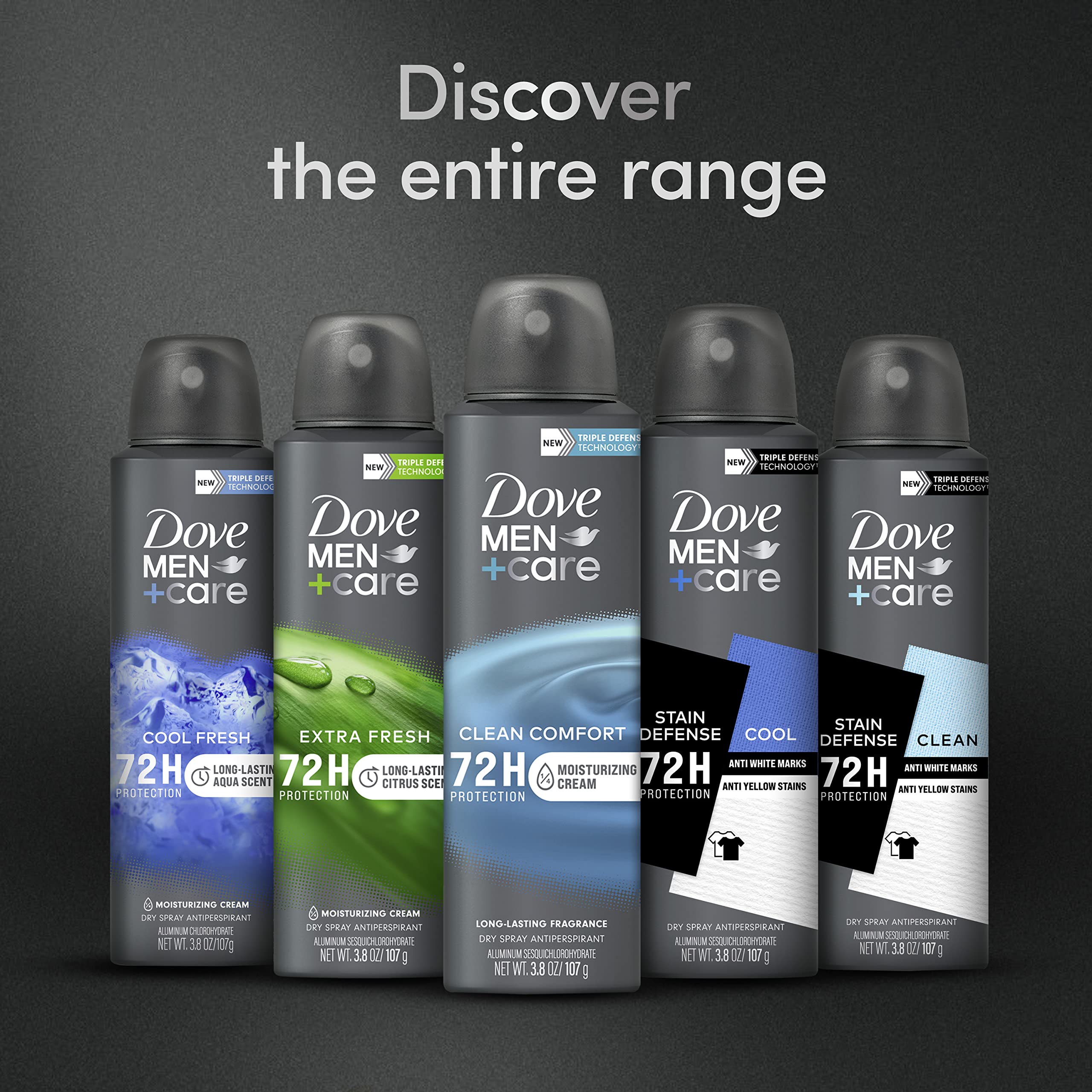 Dove Men+Care Antiperspirant Deodorant Dry Spray for Men - 72-Hour Sweat & Odor Protection, Clean Comfort Scent with Triple Defense Technology, 3.8 oz | Long-Lasting Freshness for Workouts, Office & Daily Use