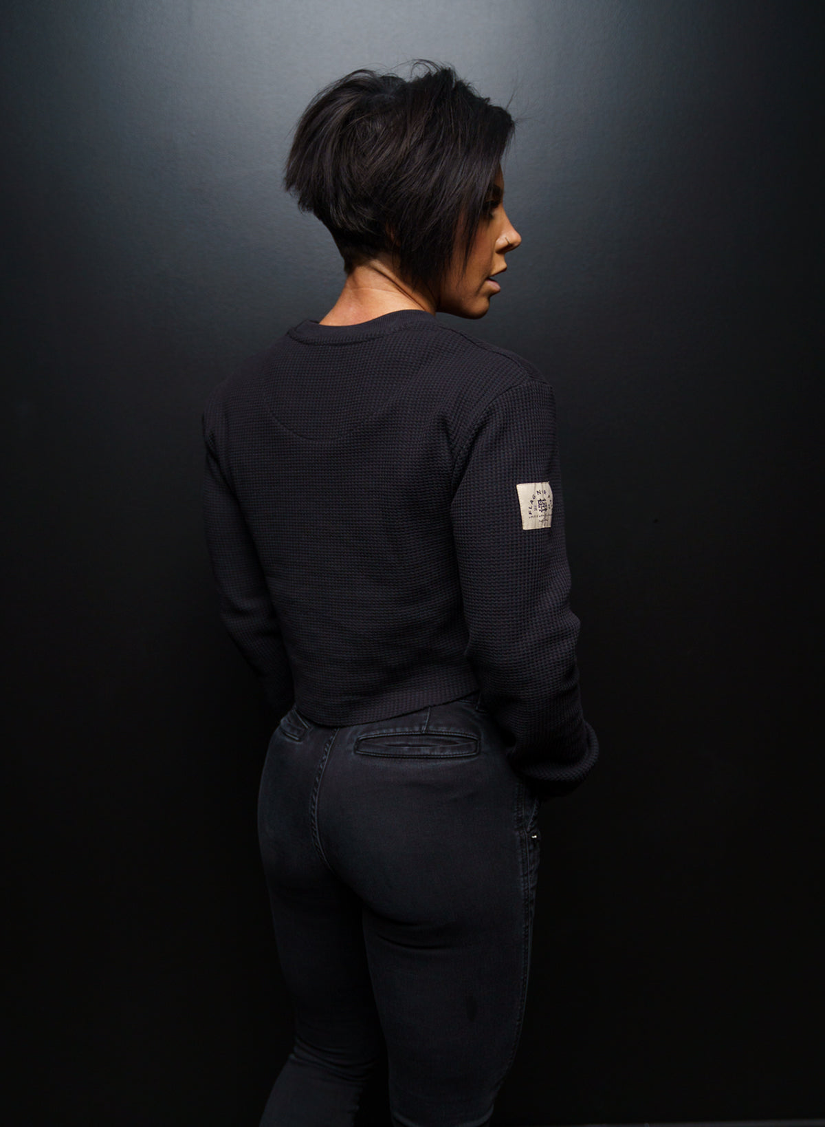 Women's Forever Waffle Knit Crop Top - Soft & Stylish Black Pullover for Casual Wear, Layering & Fall Fashion