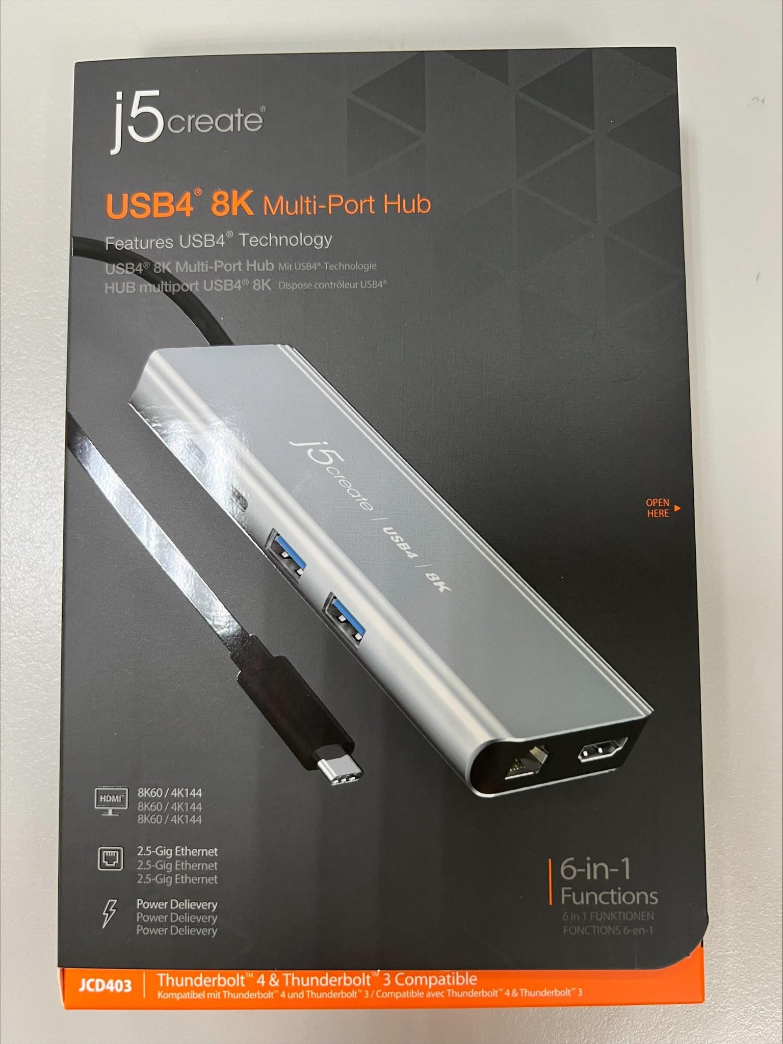 J5Create USB4 8K Multi-Function Hub with 8K60/4K144 HDMI, 2.5G Ethernet, 100W PD Charging, 10Gbps USB-A & USB-C Ports - Compatible with MacBook, Windows, Thunderbolt 3/4 & USB4 Devices (JCD403) - Perfect for Home Office, Gaming & 4K/8K Video Editing