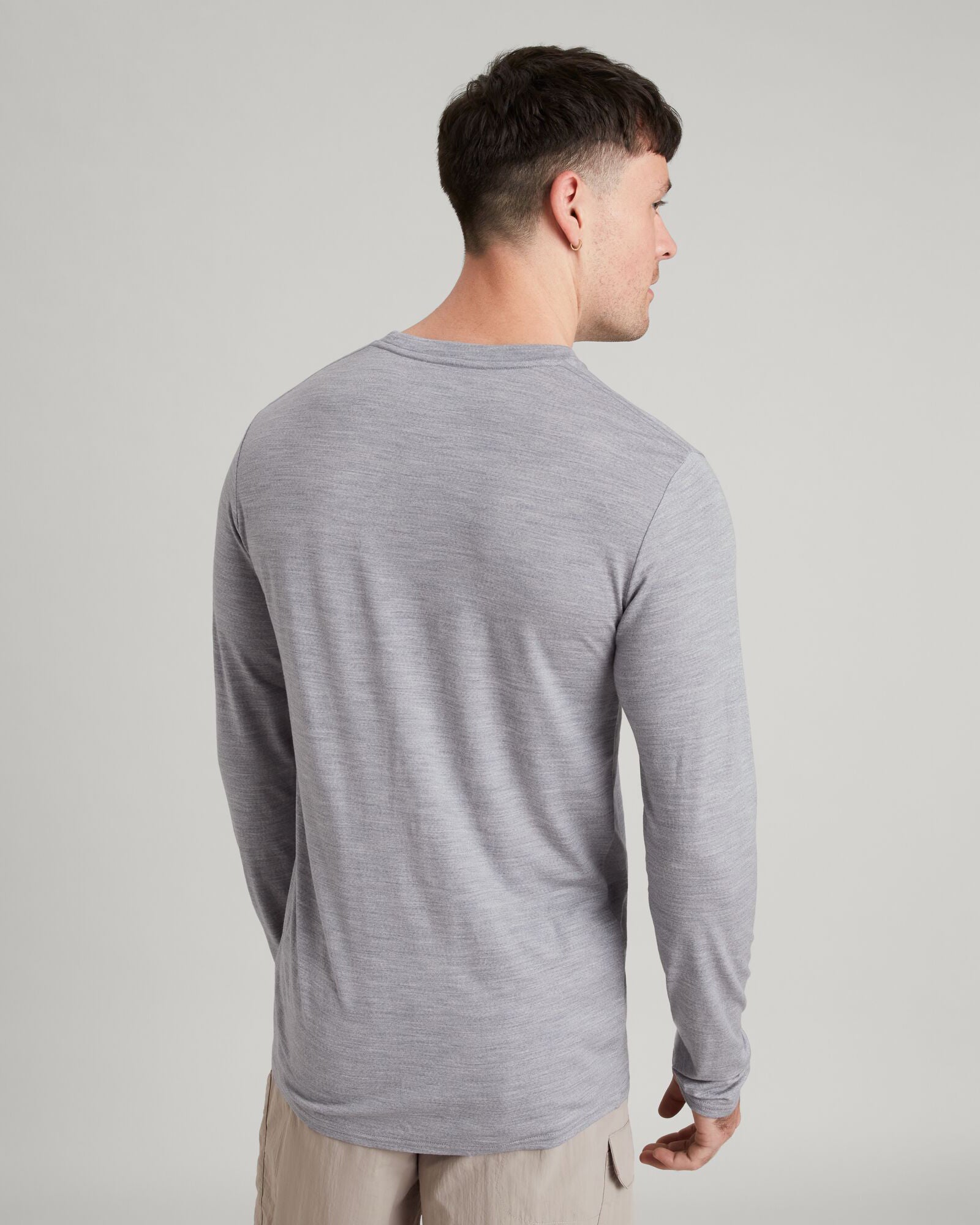 100% Merino Wool Men's Long Sleeve Crewneck Sweater - Mid Grey Marle | Warm & Breathable Base Layer for Hiking, Camping & Winter Outdoor Activities
